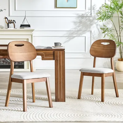 Productafbeelding van Set van 2 eetkamerstoelen met een ovale rugleuning, moderne houten stoelen met een handvatontwerp, beklede keukenstoelen voor eetkamer en woonkamer, alleen stoelen, zonder tafel, kleur: grijs