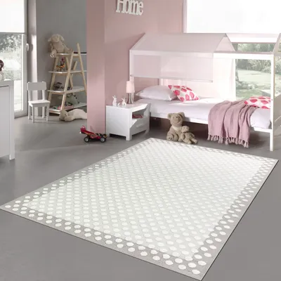 Obrázok produktu pre Koberec do detskej izby bodky mäkký 3d efekt sivý krémový veľkosť - 200 x 290 cm