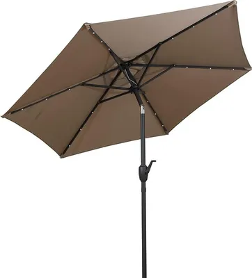 Produktbild von KOMFOTTEU Sonnenschirm 230 cm mit LED-Lichtern, Gartenschirm mit 6 Stangen & Metallkurbel, Marktschirm neigbar für Strand, Hof, Pool