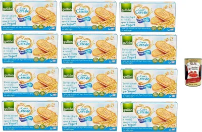 Produktbild von Gullón Cuor Di Cereali Sandwich Con Crema yogurt Senza Zuccheri Aggiunti, kekse, Vollkorn-Getreidekekse, gefüllt mit Joghurtcreme ohne Zuckerzusatz, 12x 220g + Italian Gourmet polpa 400g