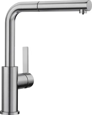 Produktbild von BLANCO Niederdruckarmatur LANORA-S massiv Edelstahl mit herausziehbarem Auslauf / Einhebelmischer / Mischbatterie