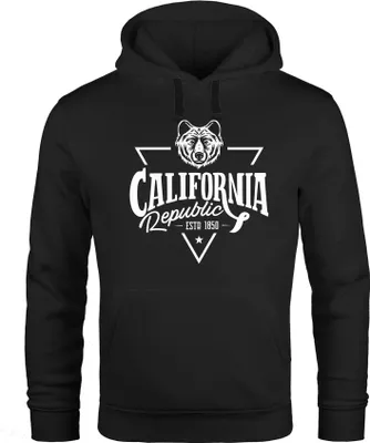 Produktbild von Hoodie Herren California Republic Grizzly Bär Kalifornien Kapuzen-Pullover Männer Neverless® schwarz XXL