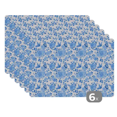 Obrázok produktu pre MuchoWow® Podložky Sada 6 podložiek Umývateľné podložky 30x45x0.3cm Kvety - Ruže - Modrá - Vzory Podložka pod stôl Nekĺzavá a odolná voči teplu