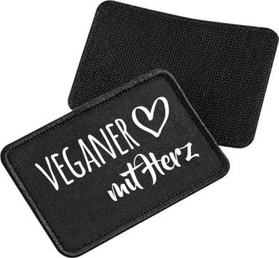 Produktbild von Huuraa Patch Veganer mit Herz Black 10 x 6,5cm Baumwolle Klettpatch für Mütze Geschenkidee
