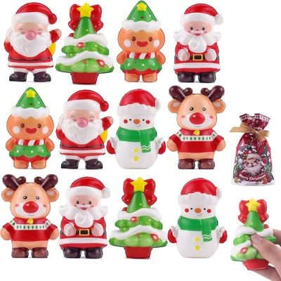 Obrázek produktu pro Sněhulák, Santa Claus, vánoční stromek, squishy antistresové hračky – sada 12 kusů