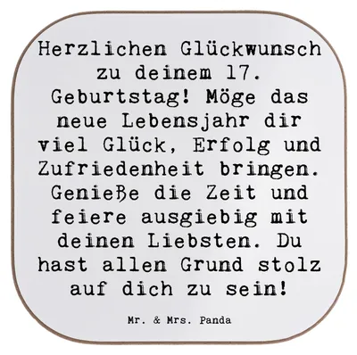 Produktbild von Mr. & Mrs. Panda Untersetzer für Gläser Spruch 17. Geburtstag - Weiß - Geschenk, Träume, Liebsten, gläseruntersetzer, Tischuntersetzer, wertvolle Erfahrungen, Tassen