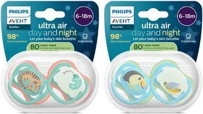 Produktbild von Philips AVENT Schnuller SCF087/27 ultra air für Tag und Nacht, Klassischer Babyschnuller, Kieferorthopädisch, Silikon, Junge/Mädchen