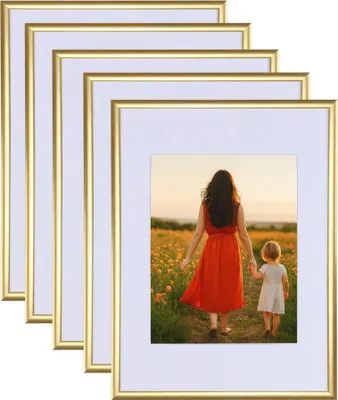 Produktbild von 3er 5er Set New Lifestyle Kunststoff Bilderrahmen mit Passepartout & Kunststoffglas Collage Wanddeko - Farbe: 5er Pack Gold | Format: 21x29,7 DIN A4