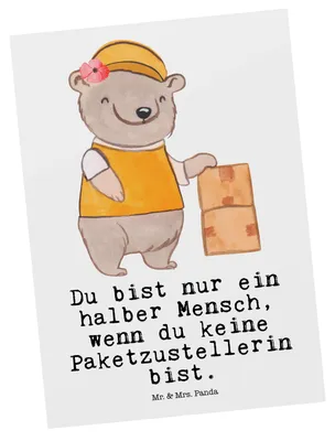 Produktbild von Mr. & Mrs. Panda Postkarte Paketzustellerin Herz - Weiß - Geschenk, Witzig, Postkarten, Ansichtskarten, Ansichtskarte, Motivkarte, Lustig, Paketbotin, Grußkarte, Spruch