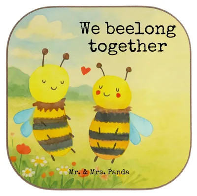 Produktbild von Mr. & Mrs. Panda Untersetzer Tasse Biene Verliebt Design - Weiß - Geschenk, Quadratisch, Coaster, für Gläser, gläseruntersetzer
