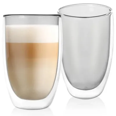 Image de Verres à café - Verres à latte - Lot de 2 - 460 ml - Double paroi - Isolation thermique - Verre