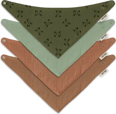 Produktbild von Musselin Halstücher Set 4 Stück Größe M Dreieckstücher Spucktücher Baumwolle Lätzchen Baby und Kleinkind