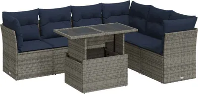 Produktbild von 7-tlg. Garten-Sofagarnitur mit Kissen Schwarz Poly Rattan