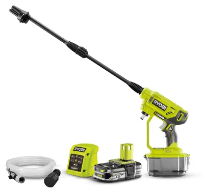 Zdjęcie produktu dla RYOBI akumulatorowa myjka średniociśnieniowa RY18PW22A-125 dysza 3 w 1 z akumulatorem i ładowarką, 6-metrowy wąż syfonowy, 18 V, 2,5 Ah