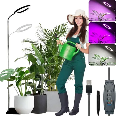 Produktbild von Pflanzenlampe LED Vollspektrum mit Standfuß 155cm Höhenverstellbar Großes Grow Lampe 3 Farben 72LED Pflanzenlicht 10 Dimmbar Helligkeits Grow Light für Zimmerpflanzen Schwarz USB