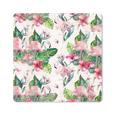 Produktbild von MuchoWow® Mauspad Mousepad Flamingo - Blumen - Blätter - Zeitungspapier 30x30 cm - Mousepads - Maus Mat - Pad - Mausunterlage - Gaming