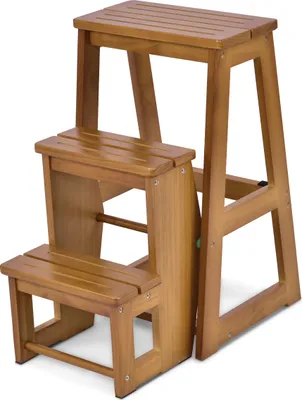 Produktbild von GOPLUS Hockerleiter aus Kiefernholz, Leiterstuhl 3 Stufen, Tritthocker Klappbar, Trittstuhl Braun, Trittleiter Haushaltsleiter Holztreppen, Farbwahl (Natur)