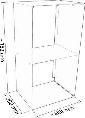 A line drawing of a metal firewood rack with dimensions indicated.