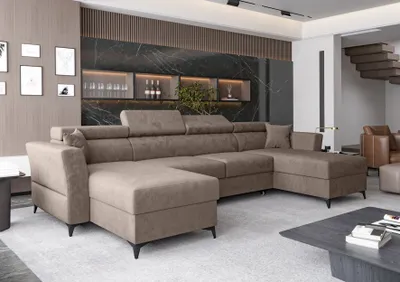 Produktbild von AX LIVING Ecksofa klein mit Schlaffunktion Ribella 345 cm Braun U-Form