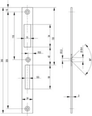 Produktbild von BKS Schließblech für Rohrrahmenschloss Entfernung 72mm Länge 243mm Stahl NiSi - S4910023