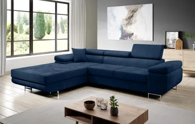 Produktbild von FurMeb24 ECKSOFA LAZZANO MONOLITH 77 - linke seite - MARINE - mit schlaffunktion und bettkasten