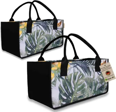 Produktbild von 2 Stück Filztaschen Einkaufstasche Kaminholztasche Transporttashce Filz Zeitungsständer Zeitungskorb (Blume - Weiß)
