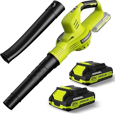 Produktbild von Akku Laubbläser 21V, Leichter kabelloser Laubbläser mit 2*2.0 Ah Akkus, Turbo-Technologie,150MPH Windgeschwindigkeit für Garten, Terrasse, Staub(Grün)