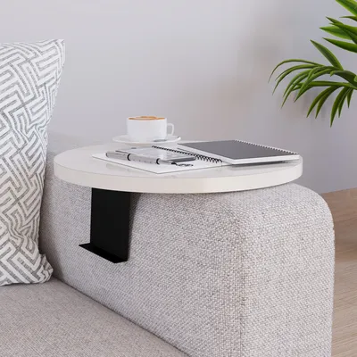 Produktbild von Couchtablett ‘Kuleskyd’ verstellbar Ø34 cm Metallhalterung Creme