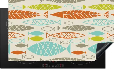Produktbild von KitchenYeah© Herdabdeckplatte Fisch - 50er Jahre - Muster , 89x51cm, Küche Deko, Glaskeramikkochfeld Herdabdeckung, Abdeckplatte fùr Kochfeld