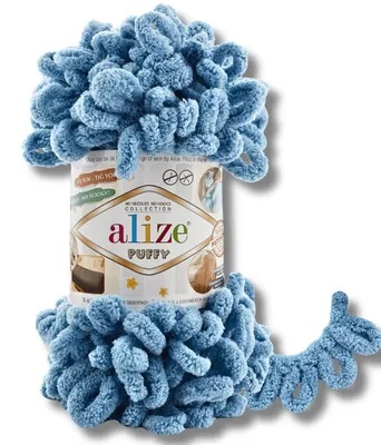 Obrázok produktu pre Alize 1x 100 g vlna Puffy, jednofarebná, na háčkovanie a pletenie (stredne modrá – 280)