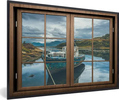 Produktbild von MuchoWow® MuchoWow® Gerahmtes Poster Aussicht - Boot - Wasser 30x20 cm - Poster mit zchwarzem Bilderrahmen - Kunstdruck - Bild-Poster