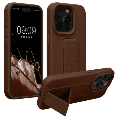 Produktbild von kwmobile Handyhülle für Apple iPhone 15 Pro Hülle - TPU Silikon Case mit Fingerhalter und Stand - Schutzhülle Cover in Chocolate