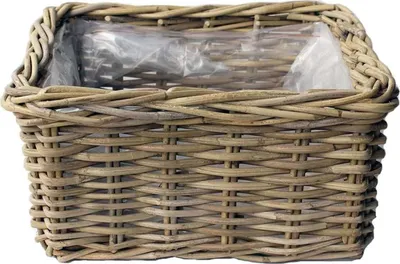 Produktbild von VAN DER LEEDEN Rattan Übertopf Grau quadratisch mit Folienauskleidung 40 cm