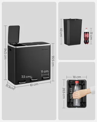 Produktbild von SONGMICS Mülleimer Mülltrennsystem, 3 x 18 L, ergonomisch, 3 Fächer, Küche