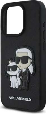 Produktbild von Karl Lagerfeld PolyurethanSaffiano Karl und Choupette Zadní Kryt pro iPhone 15 Pro Schwarz