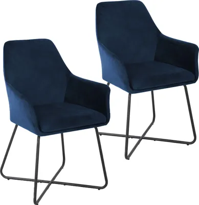 Produktbild von SVITA JOSIE Dining 2er Set Esszimmerstuhl Sessel Polsterstuhl Samt dunkelblau