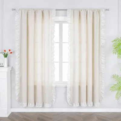 Produktbild von Joyswahl Vorhang Vintage Gardinen Leinen Fensterschals mit Rüschen Blickdicht Tunnelzug Schlafzimmer Wohnzimmer HxB 260x140cm 1 Stück