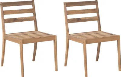 Produktbild von BELIANI Gartenstuhl 2er Set Hellbraun es Akazienholz Lattenoptik ohne Armlehnen Rustikaler Stil Outdoor Indoor Garten Terrasse Holzstuhl