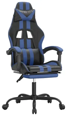 Image de vidaXL Chaise de jeu avec repose-pieds Pivotante Noir & Bleu Similicuir