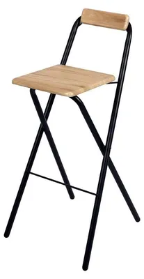 Image de Tabouret de bar pliant en métal - Bois effet chêne et noir - L 47,5 x P 50 x H 98 cm