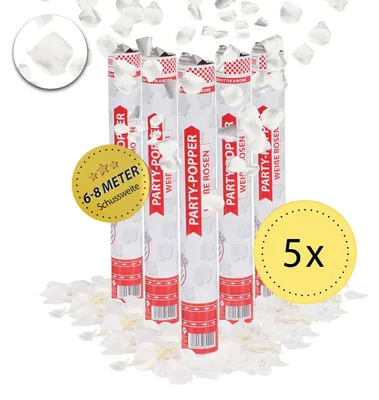 Produktbild von Party Popper 40cm Weiße Rosen 5er Set Rosenblätter Hochzeit Trauung Dekoration Party