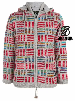 Immagine prodotto di Shakaloha Gilet in lana lavorato a maglia Tictac ZH Grigio Multicolore con fodera in cotone e cappuccio rimovibile - Donna - Realizzato a mano in Nepal con lana di pecora