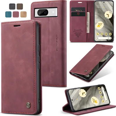 Produktbild von Caseme Handyhülle Leder Hülle Klapphülle Tasche Etui für Google Pixel 8 Karmesinrot