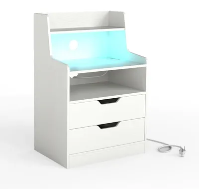 Obrázok produktu pre LED nočný stolík s nabíjacou stanicou, 2 zásuvky, biely