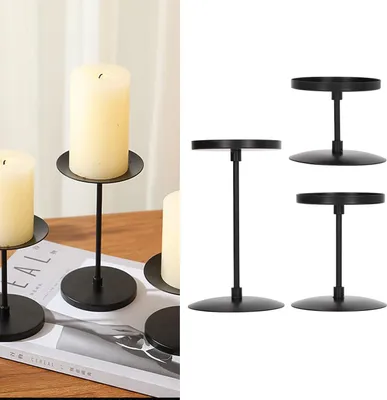 Produktbild von Stumpenkerzenhalter aus Eisen – Modernes Design für Weihnachten, Feiern, Abendessen – 7/10/15 cm
