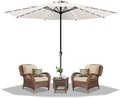 Immagine prodotto di Ombrellone da balcone beige da 350 cm con luci LED, protezione UV50+, impermeabile