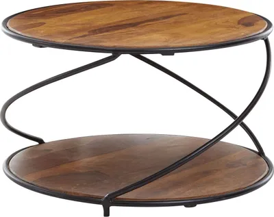 Produktbild von Couchtisch 58x58x35 cm Sheesham Massivholz / Metall Sofatisch Rund, Design Wohnzimmertisch Kaffeetisch Massiv, Kleiner Tisch Beistelltisch Wohnzimmer Modern mit Stauraum