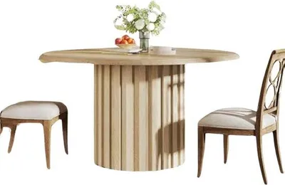 Productafbeelding van Famanu Eettafel - Beige - 4 personen - Modern - Hout - 120 cm - Metalen onderstel