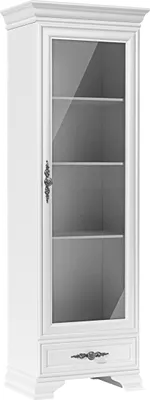 Produktbild von Vitrinenschrank weiß 70x210x44 cm Vintage Stil mit Glastüren Bücherschrank Wohnzimmerschrank Bücherregal Schrank für Wohnzimmer
