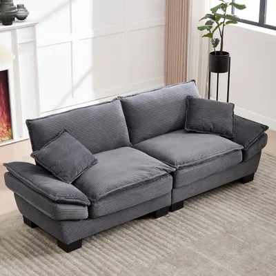 Zdjęcie produktu dla Sweiko Nowoczesna, Prosta dwuosobowa rozkładana sofa z pierzyną, Wystarczy jedna poduszka, jest przytulna, ale przestronna i pojemna w salonie/sypialni/biurze, Ciemnoszara